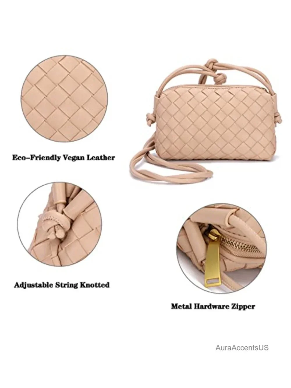 Small Vegan Leather Woven Crossbody Bag with Adjustable Strap